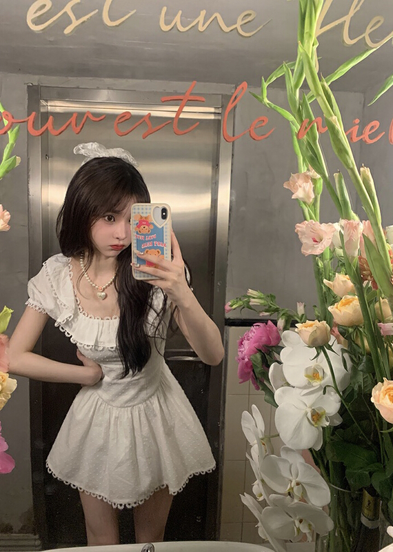 [w design] pure desire Ruffle hem waist closing bubble sleeve dress 43221\wpl