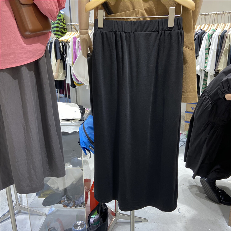 [Mujia] elastic waist clean color versatile slim skirt 95356\l