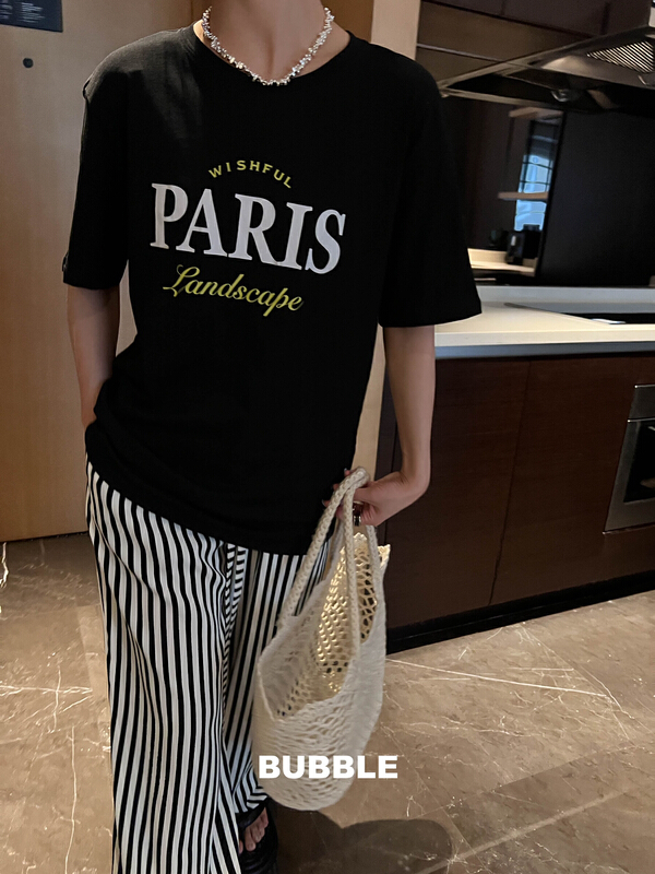 Original price 50.76! [bubble] casual simple and versatile letter short sleeve T-shirt 22t121\ozq