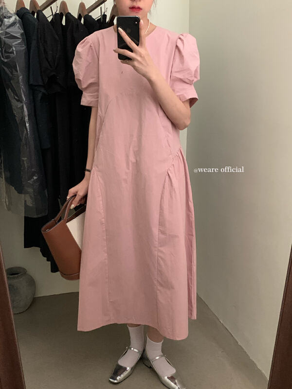 [we are] French pleated bubble sleeve slim dress 20162\zjy