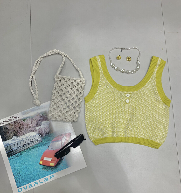 [bubble] contrast color wool sleeveless vest / suspender 22s018\ozq