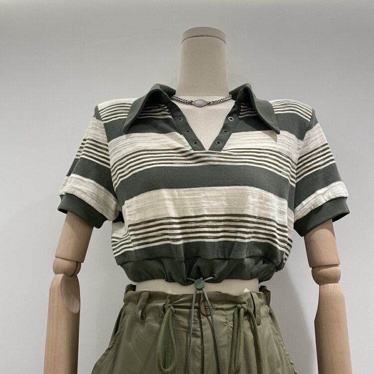 [u say] stripe shoulder pad Polo short T-shirt (only selling t-shirts) 66237\jhy