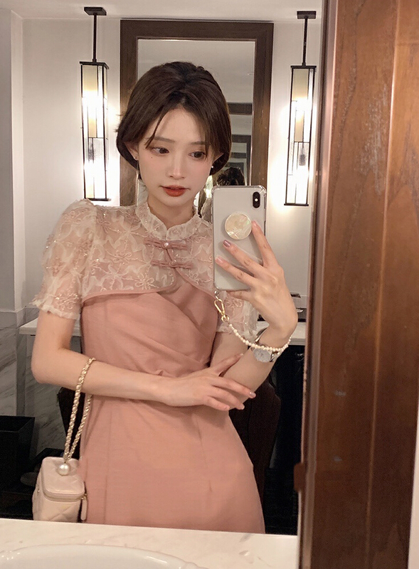 [w design] national style retro cheongsam small shirt + slim fitting suspender dress set 37841\wpl