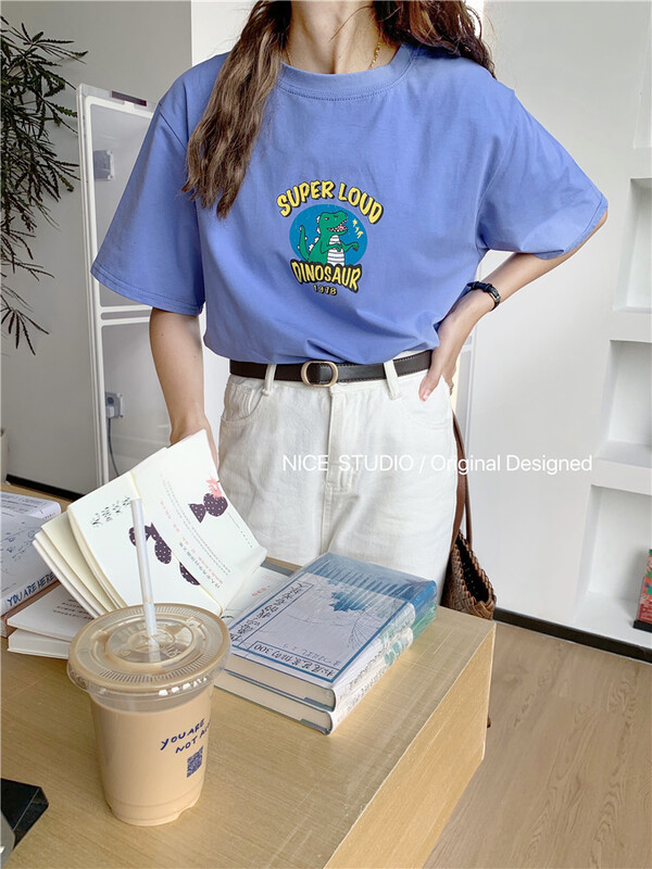 [naisijia] loose print versatile Korean Short Sleeve T-shirt 6892\zjy