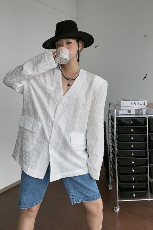 [open] leisure simple V-neck button short coat ys1-8785\ozq