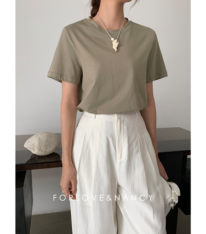 [forlove&nancy] Korean clean color versatile round neck short sleeve T-shirt na2tsh042n\cqw