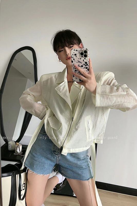 [open] casual zipper solid color sunscreen shirt 8822\ozq