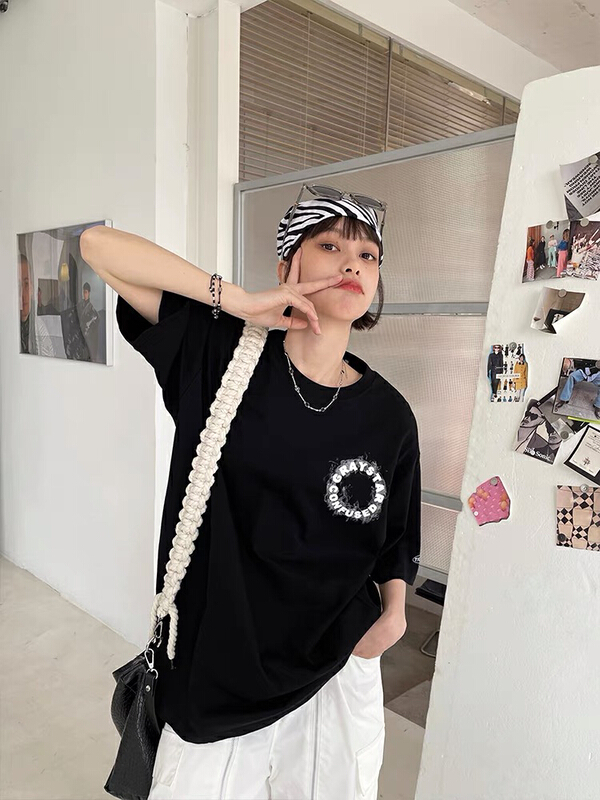 [lab eeda] female summer European and American style high street headwind ins fashion brand neutral ruffian handsome fried Street loose short sleeve T-shirt 3084\ozq