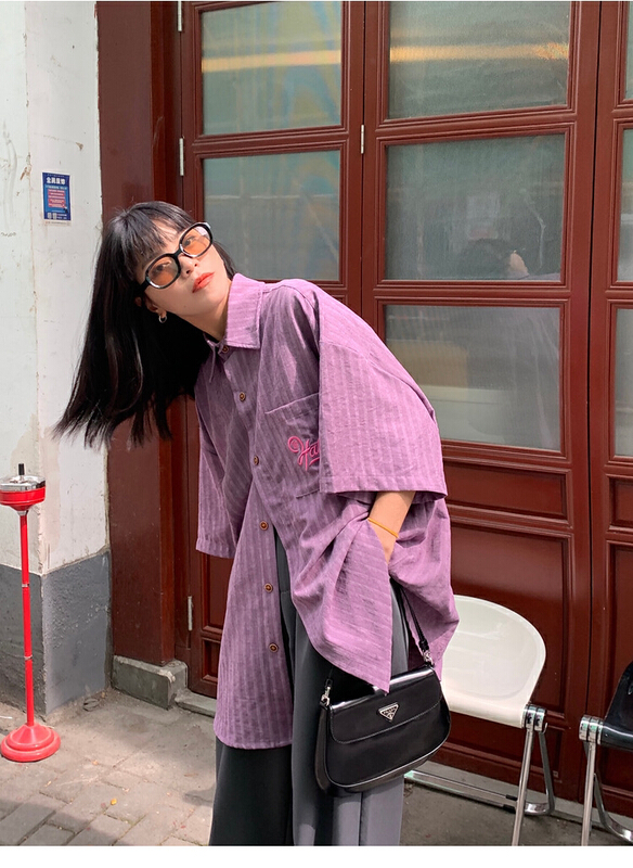 [lab eeda] fashionable loose design embroidered shirt 3163\ozq