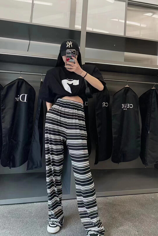 [ff.studio] fashionable, foreign style, high waist, versatile, slim, vertical striped casual pants 8531\ozq