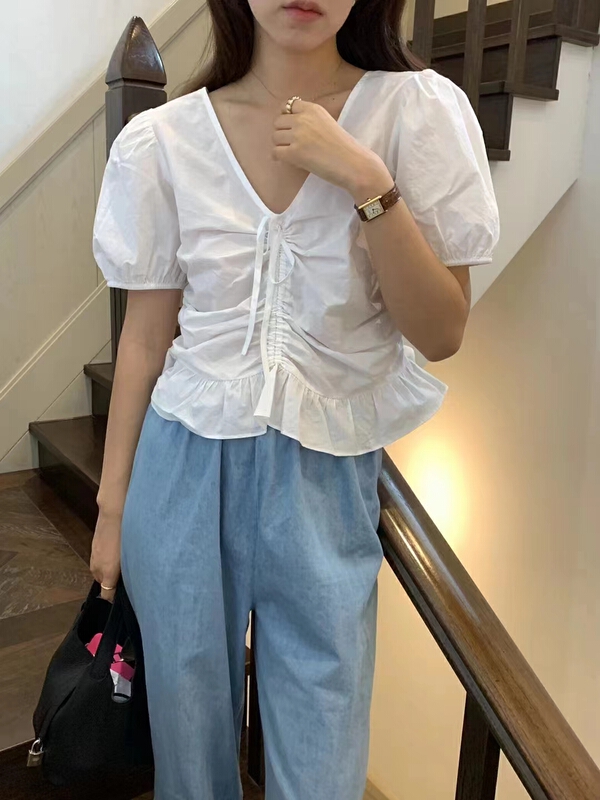 [baby] Korean wrinkled solid color short shirt 8692\wtt