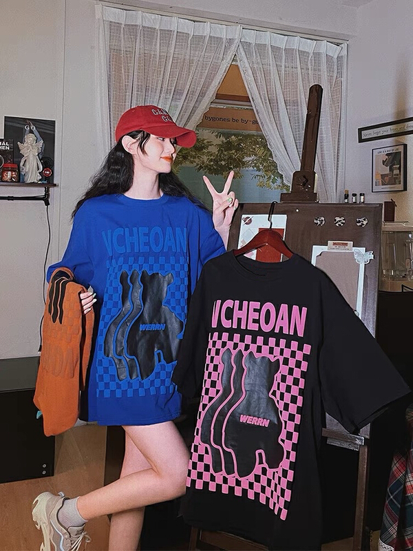 [lab eeda] retro American foam checkerboard printed short sleeve T-shirt 3137\ozq