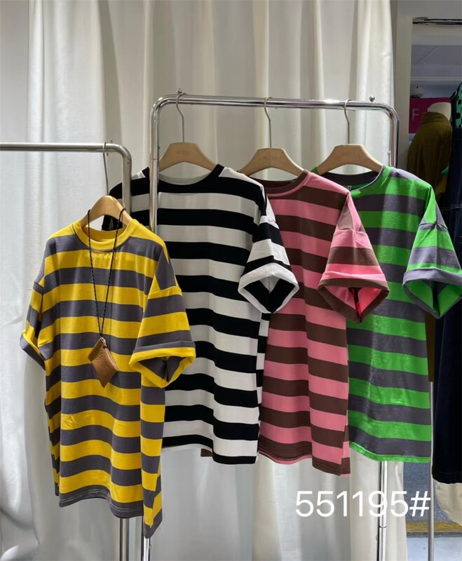 [Mujia] casual simple round neck stripe short sleeve T-shirt 551195\l