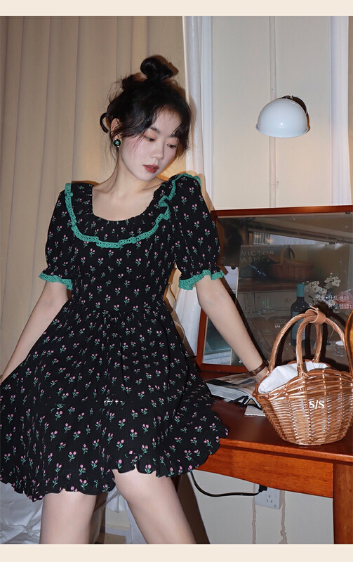 [w design] new French tulip fragmentary short short dress in summer 2022 40021\wpl