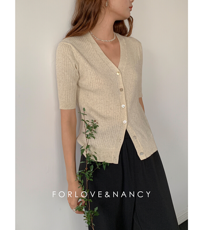 [forlove&nancy] Korean version slim fitting, simple and versatile V-neck knitted cardigan nb2ms1182n\cqw