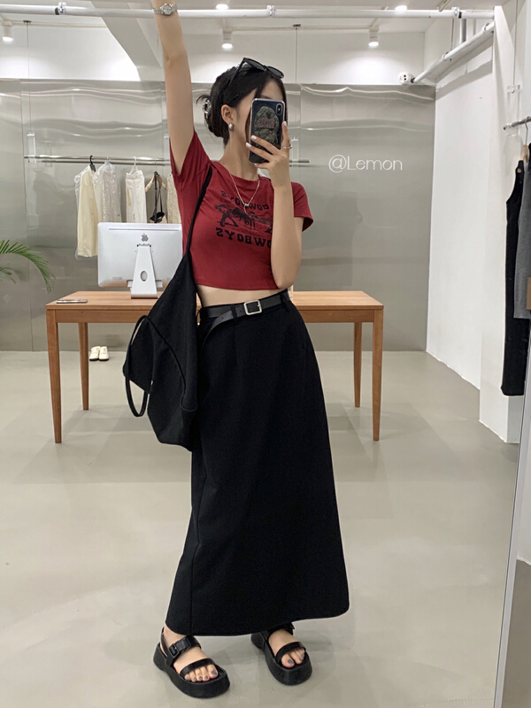 [lemon green tea] Korean high waist thin covered skirt (with belt) 2280