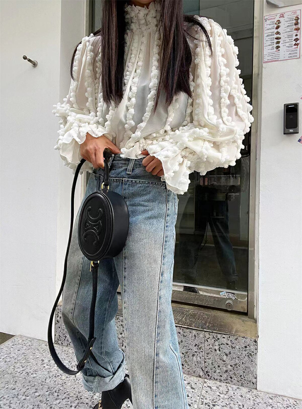 A new year in early spring! [top close] fairy sexy transparent Jacquard lace splicing design blouse 93211\ozq