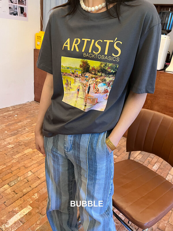 Original price 55.27! [bubble] American beach landscape oil painting short sleeve T-shirt 22t109\ozq
