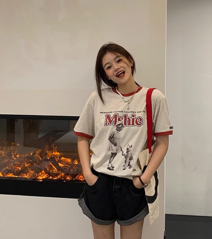 [lab eeda] design sense casual female ins fashion summer Korean contrast short sleeve T-shirt 3140\ozq