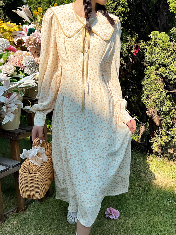 A new year in early spring! [rong'er family] small fresh floral retro western dress (with shawl) 60513\hjy