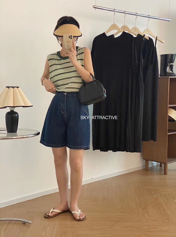 [sky] high waist slim casual simple denim shorts 2867\hbx