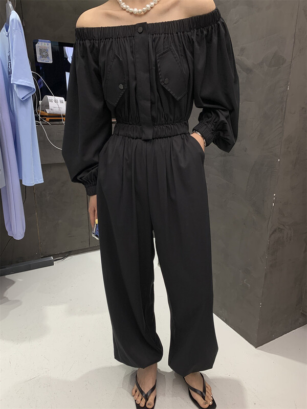 [tomorrow] casual loose off shoulder denim Jumpsuit 8023t\ozq