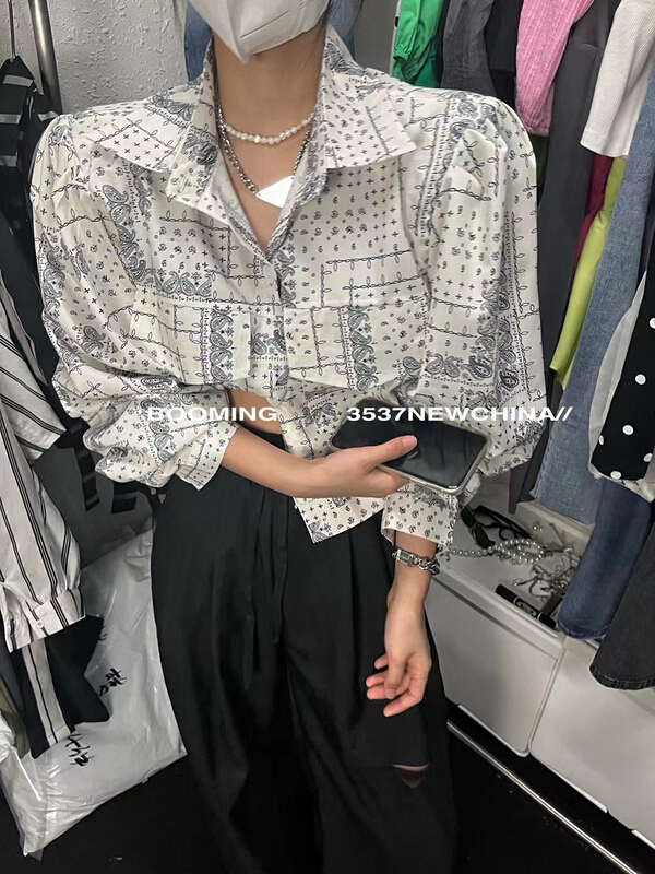 [looming] retro pattern shoulder pad shirt 2497\zxl