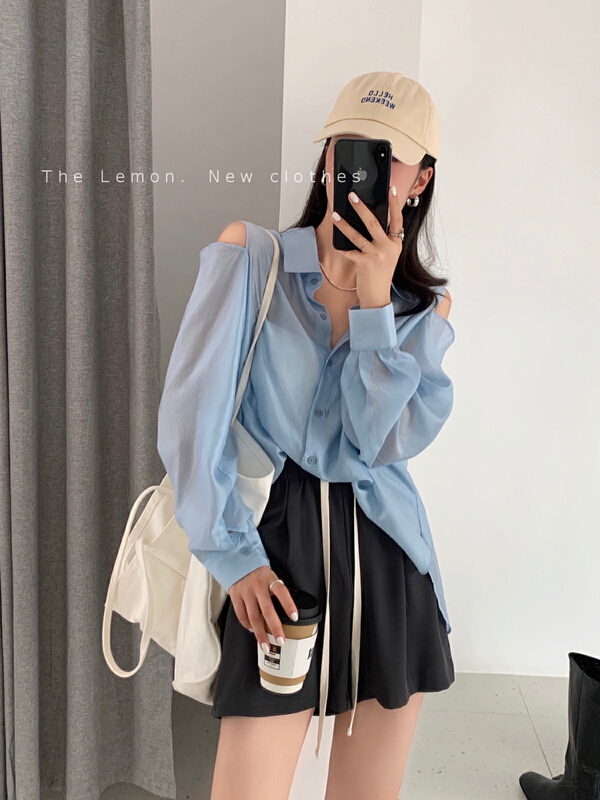 [lemon green tea] Korean loose off shoulder sunscreen shirt 2269