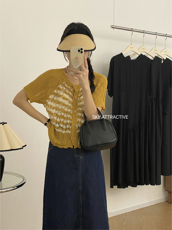 [sky] contrast fashion single breasted sweater s628\hbx