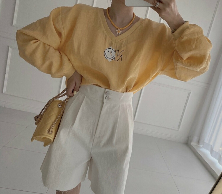 Original price 73.32! [June 6th] simple casual smiley face letter printed loose shirt ys1-2506\wpl