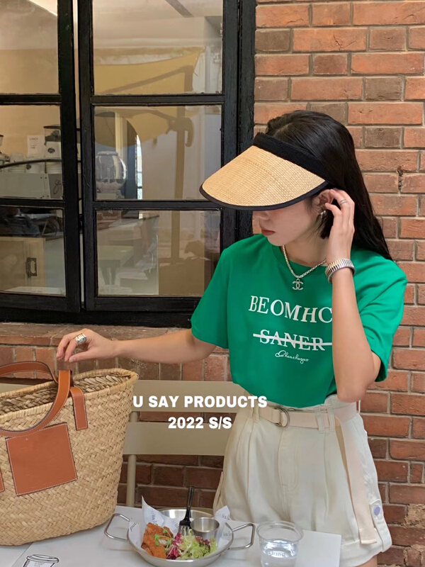 [u say] simple letter printed Casual Short Sleeve T-shirt 66170\jhy