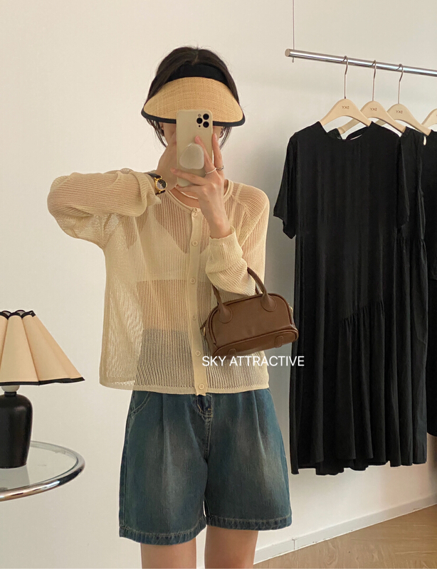 [sky] round neck knitted versatile sunscreen shirt s158\hbx