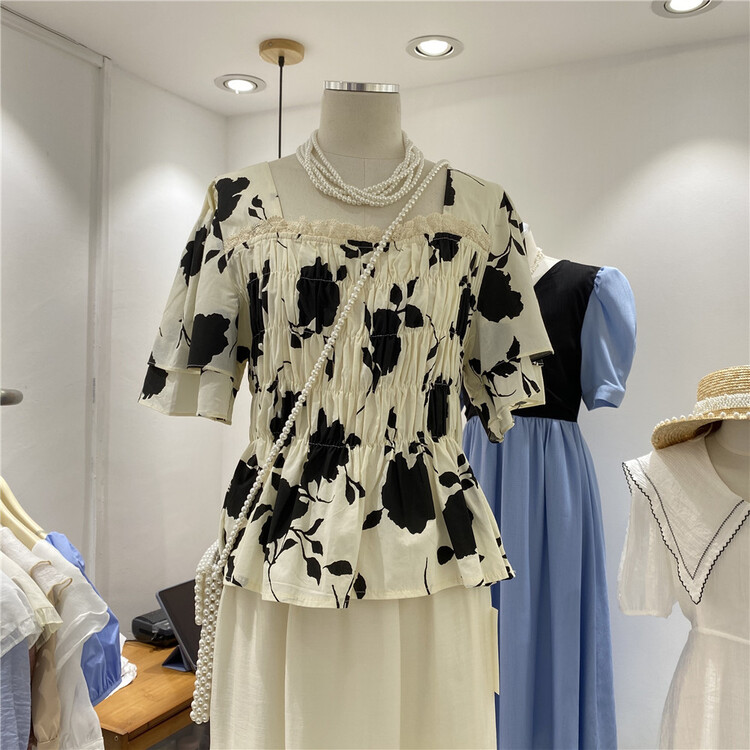 [sunny] square neck printed slim shirt 1995-1\hjy