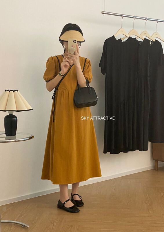 [sky] French simple V-neck contrast dress 9626\hbx