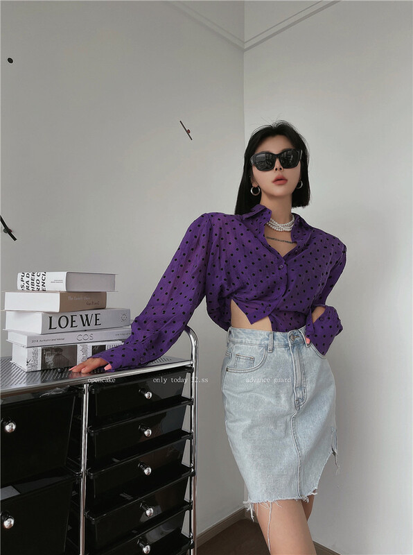 [open] wave dot print comfortable shirt 3809\ozq
