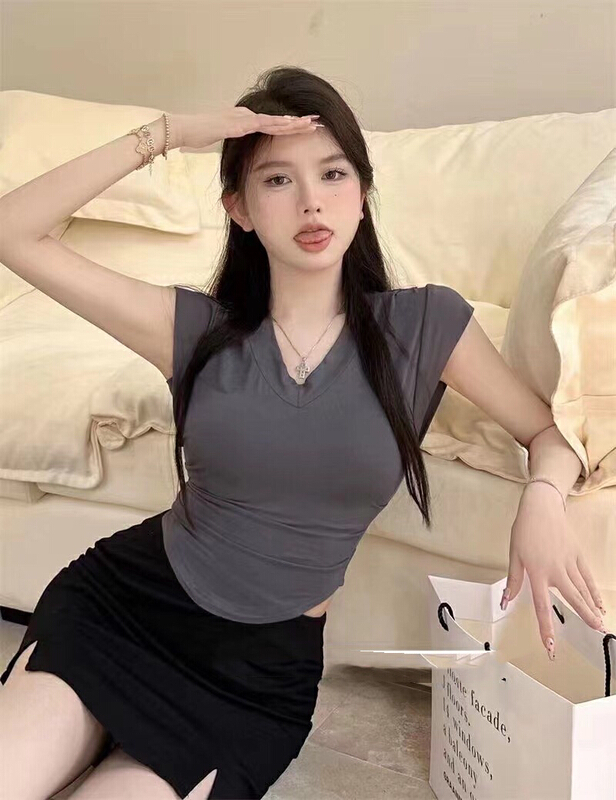 [ff.studio] Spice Girls thin elastic pleated short sleeve T-shirt 8321\ozq
