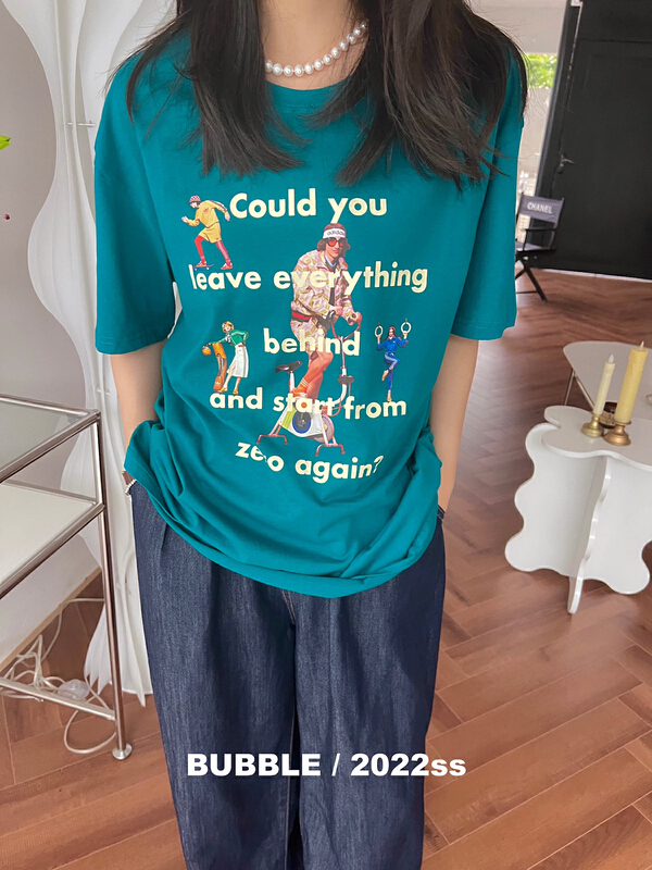Original price 55.27! 【 bubble 】 Vintage printed loose round neck short sleeve T-shirt 22t138\ozq