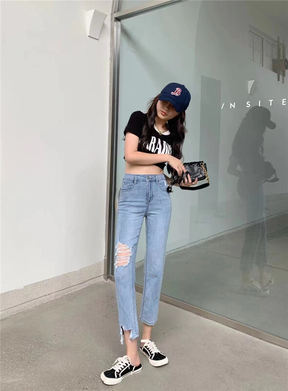 Original price 84.60! [M8 denim] simple and versatile torn jeans dm1529\lsl