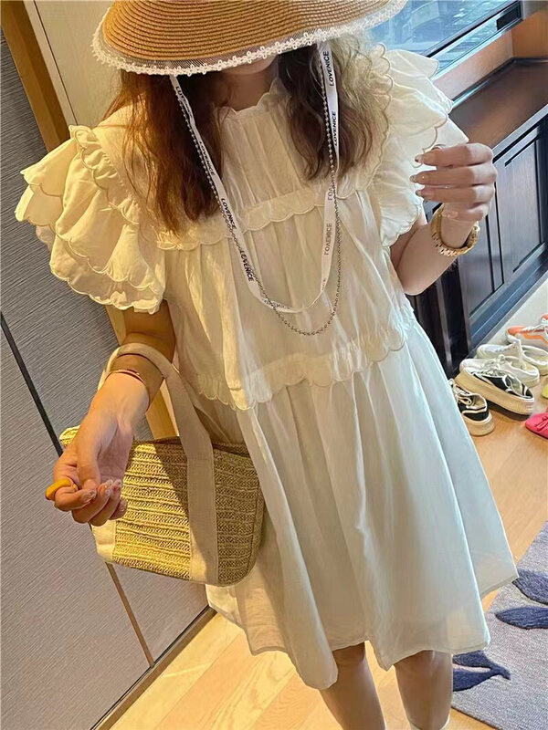[ff.studio] Korean solid color Ruffle stand collar dress 8726\ozq