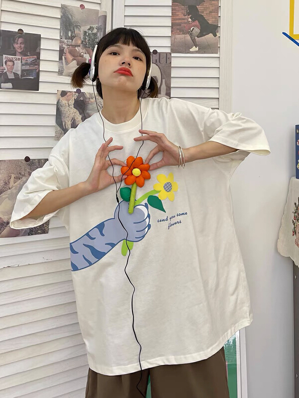 [lab eeda] Flower Printed children's fun retro Casual Short Sleeve T-shirt 3115\ozq