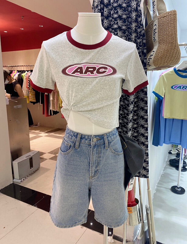 [bubble] letter contrast fashion short sleeve T-shirt 22t143\ozq