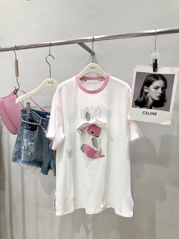 [sun] round neck loose rabbit short sleeve T-shirt tt1067\hyy