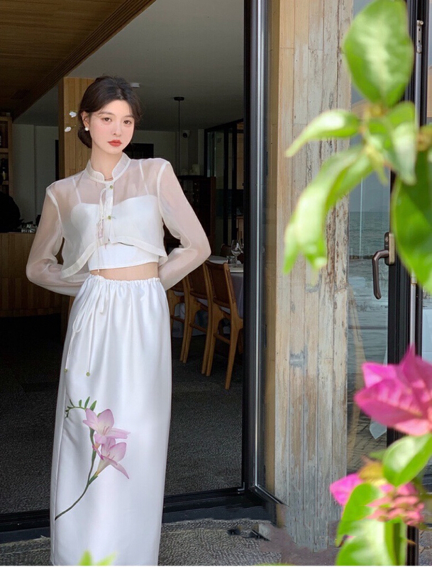[w design] Guofeng new Chinese Vest + slim flower skirt suit ys1-36361\wpl