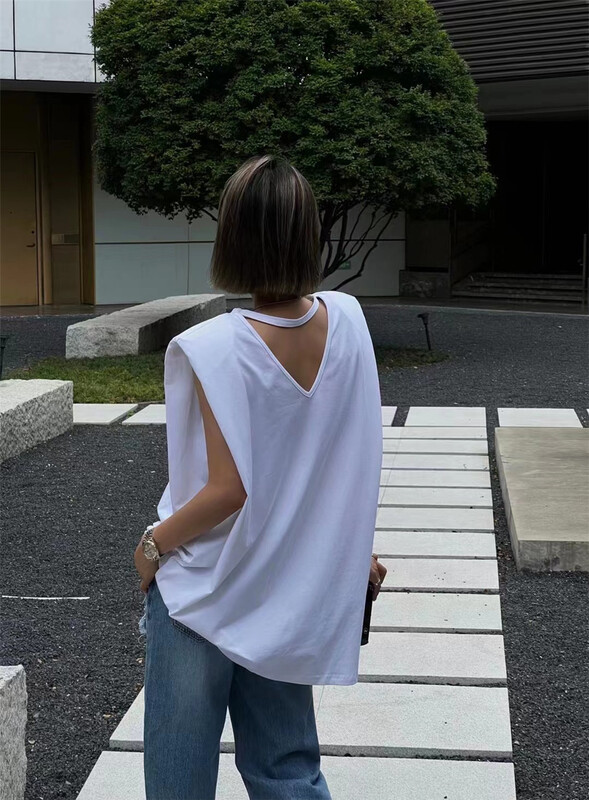 [keep] casual simple loose hollow out side buckle design vest / sling 7815\wtt