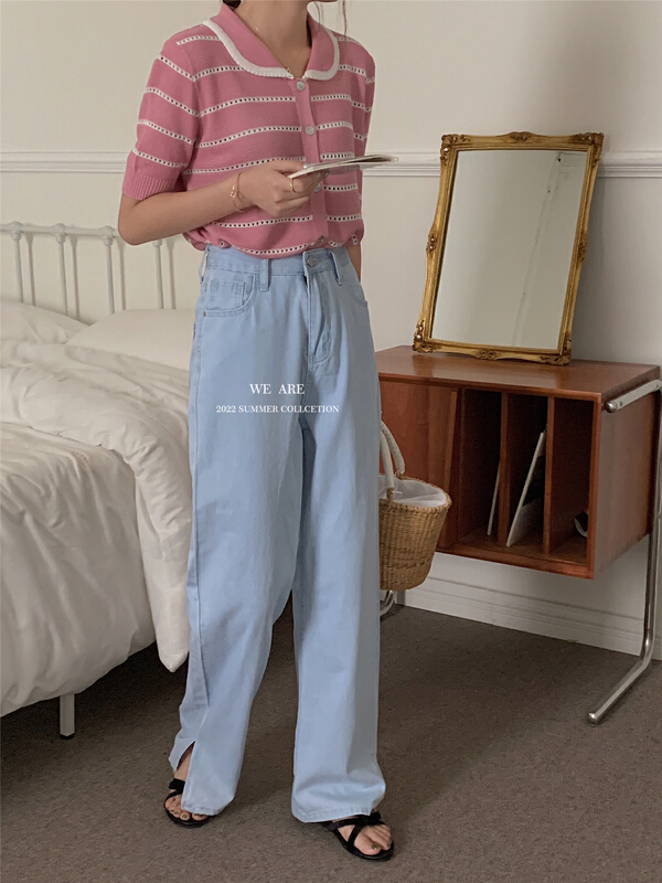 [we are] Korean high waist side slit jeans 60069\zjy
