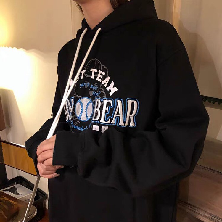 [lab eeda] American street style embroidery loose BF lazy thickened Plush hooded minority women's fashion sweater 3186\ozq