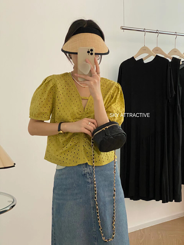 [sky] V-neck hollow out fashion shirt 19332\hbx