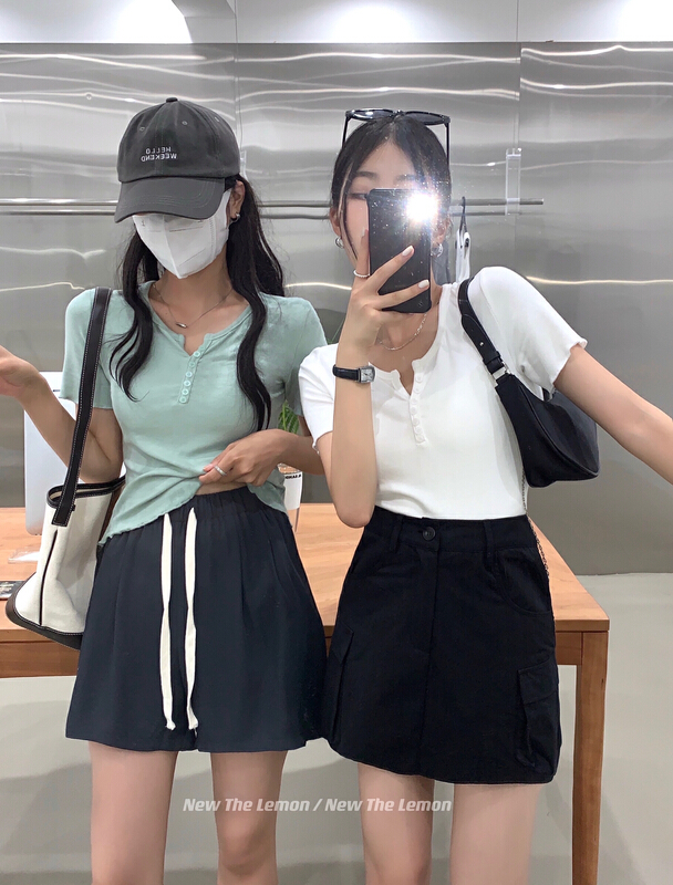 [lemon green tea] slim thin spicy girl versatile short sleeve T-shirt 2279