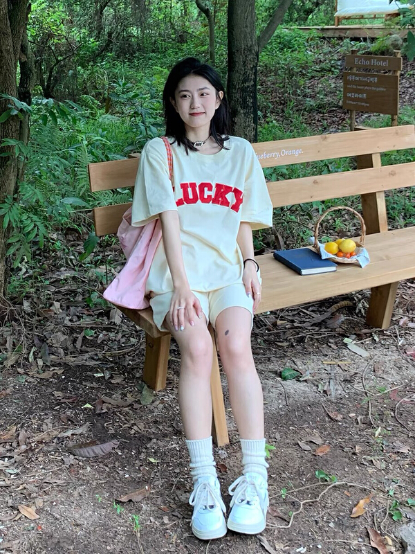 [lab eeda] Korean simple letter printed T-shirt + comfortable and versatile Shorts Set 3199\ozq