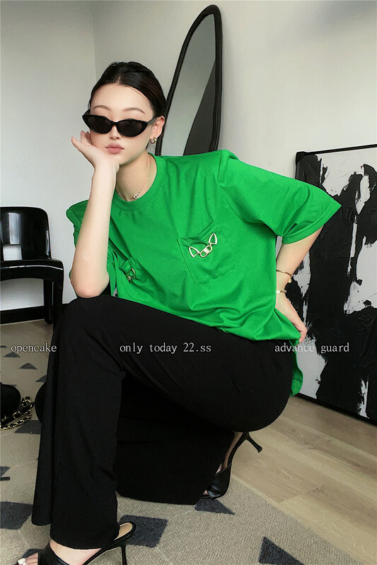 [open] casual loose solid short sleeve T-shirt ys1-3825\ozq